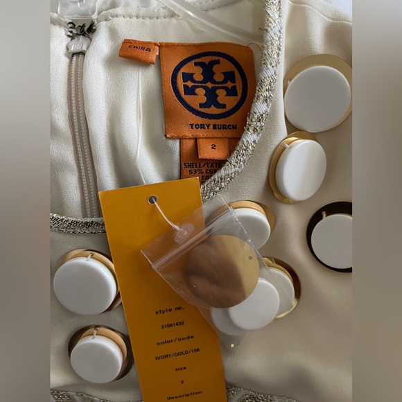 Tory Burch CLAYTON Gold Metallic Ivory Gold Silk Shift Dress Size 2 NWT - Picture 7 of 9